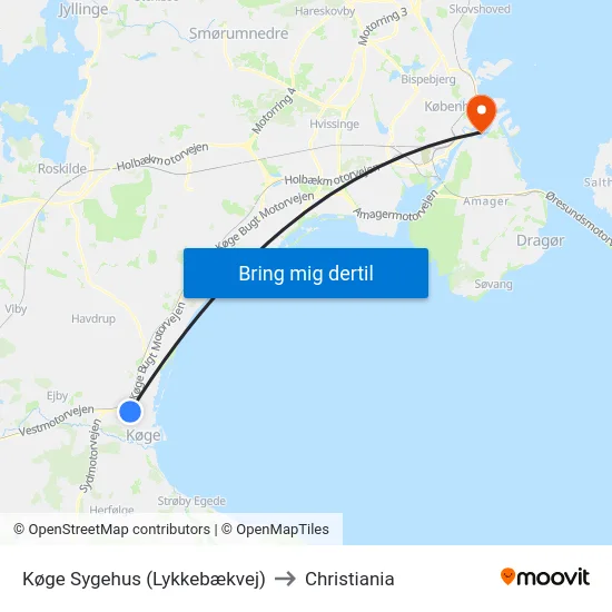 Køge Sygehus (Lykkebækvej) to Christiania map