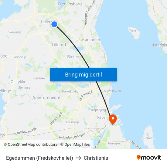 Egedammen (Fredskovhellet) to Christiania map