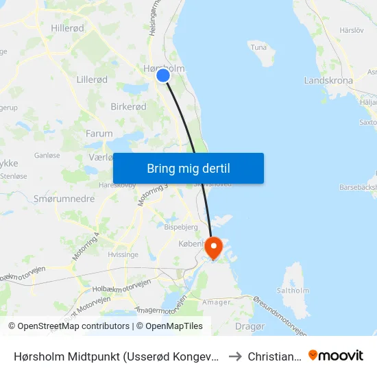 Hørsholm Midtpunkt (Usserød Kongevej) to Christiania map