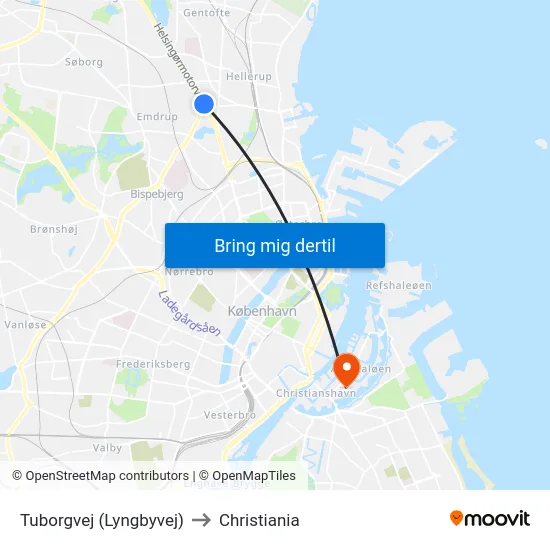 Tuborgvej (Lyngbyvej) to Christiania map
