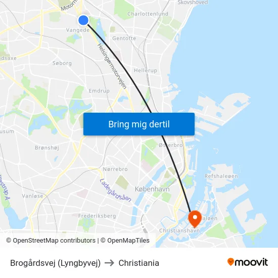 Brogårdsvej (Lyngbyvej) to Christiania map