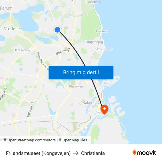 Frilandsmuseet (Kongevejen) to Christiania map