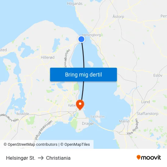 Helsingør St. to Christiania map