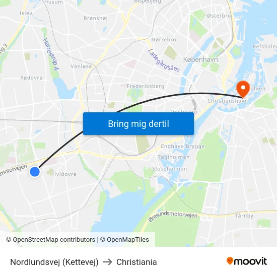 Nordlundsvej (Kettevej) to Christiania map