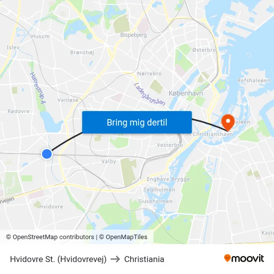 Hvidovre St. (Hvidovrevej) to Christiania map