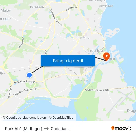 Park Allé (Midtager) to Christiania map