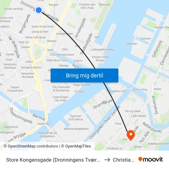 Store Kongensgade (Dronningens Tværgade) to Christiania map