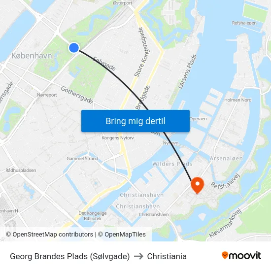 Georg Brandes Plads (Sølvgade) to Christiania map