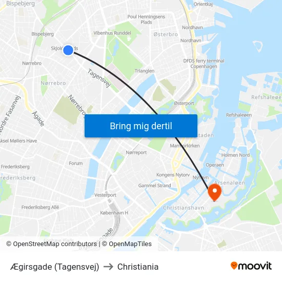 Ægirsgade (Tagensvej) to Christiania map