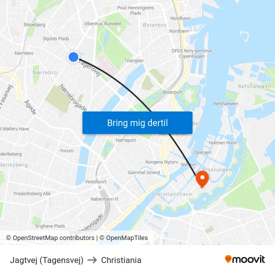 Jagtvej (Tagensvej) to Christiania map