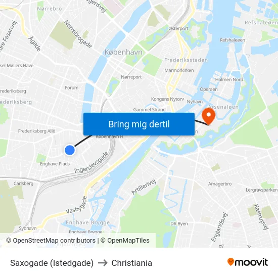 Saxogade (Istedgade) to Christiania map