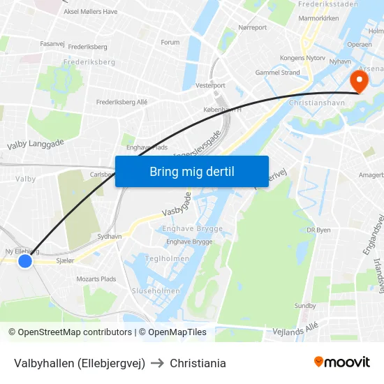 Valbyhallen (Ellebjergvej) to Christiania map