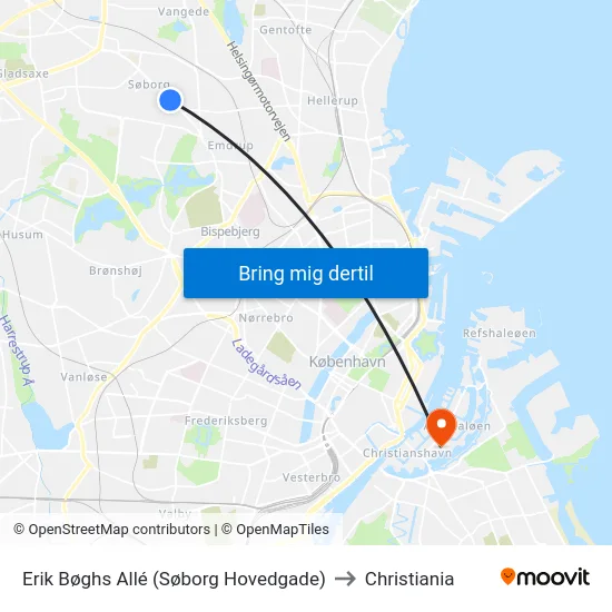 Erik Bøghs Allé (Søborg Hovedgade) to Christiania map