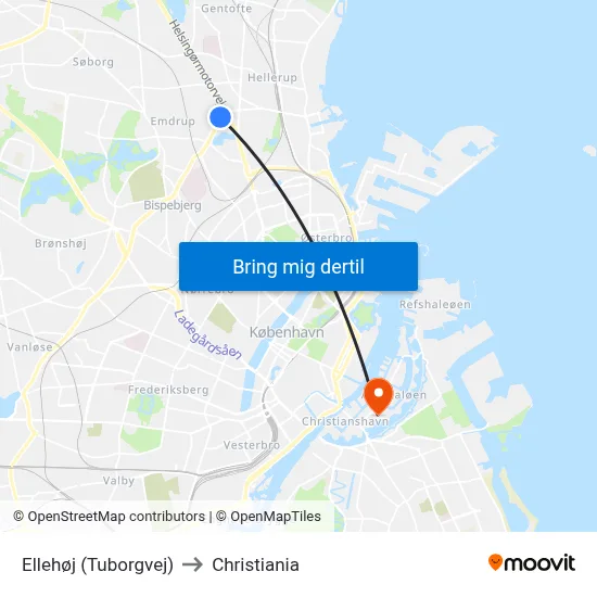 Ellehøj (Tuborgvej) to Christiania map