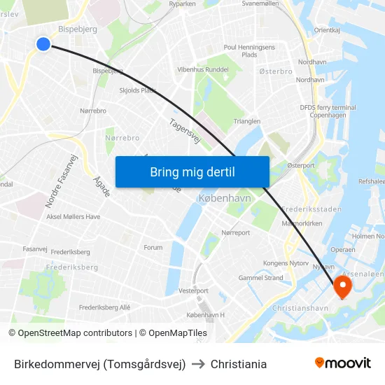 Birkedommervej (Tomsgårdsvej) to Christiania map