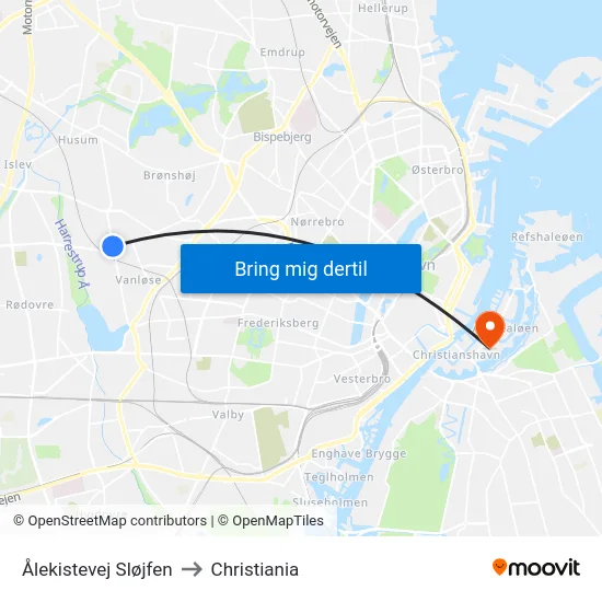 Ålekistevej Sløjfen to Christiania map