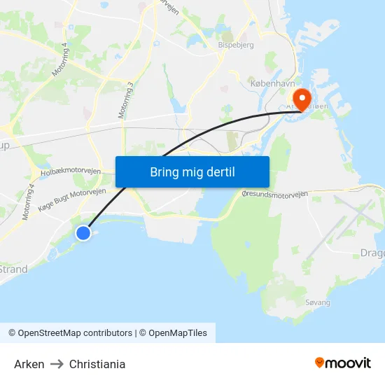 Arken to Christiania map