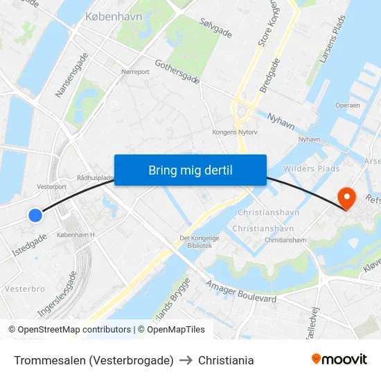 Trommesalen (Vesterbrogade) to Christiania map