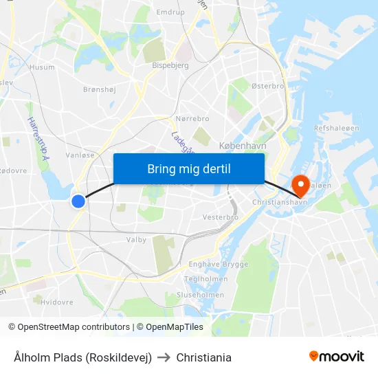 Ålholm Plads (Roskildevej) to Christiania map