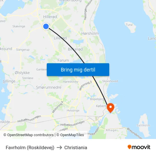 Favrholm (Roskildevej) to Christiania map