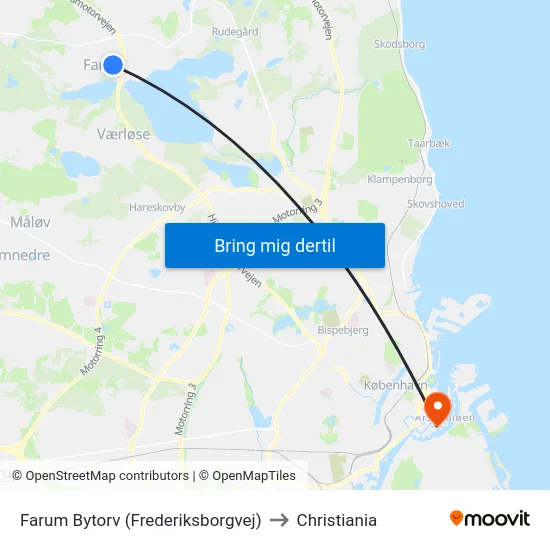 Farum Bytorv (Frederiksborgvej) to Christiania map