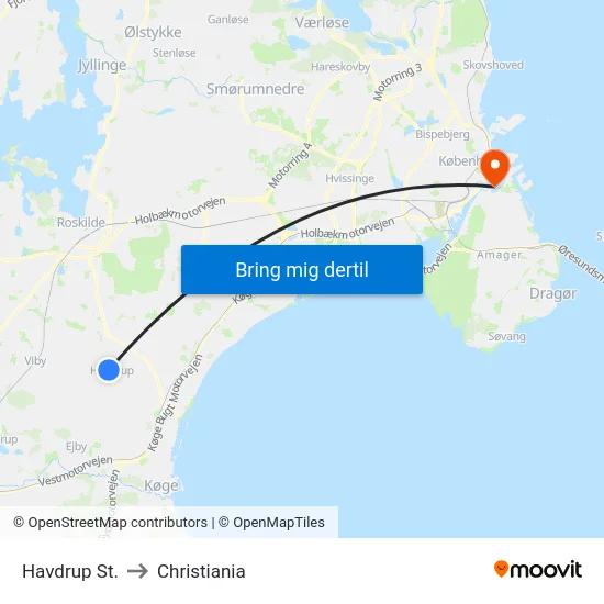Havdrup St. to Christiania map