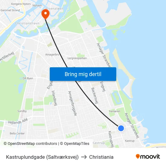 Kastruplundgade (Saltværksvej) to Christiania map