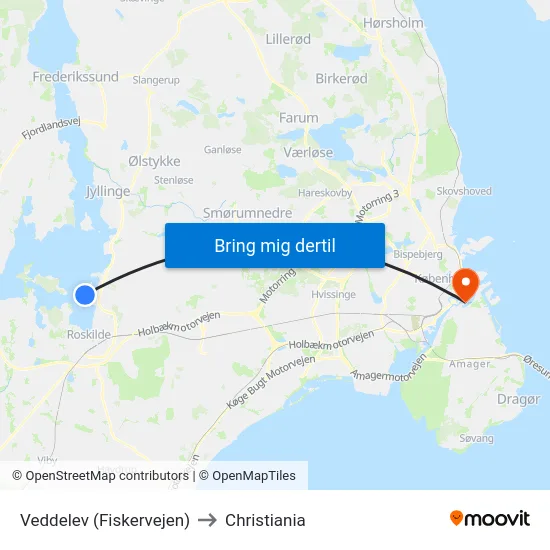 Veddelev (Fiskervejen) to Christiania map
