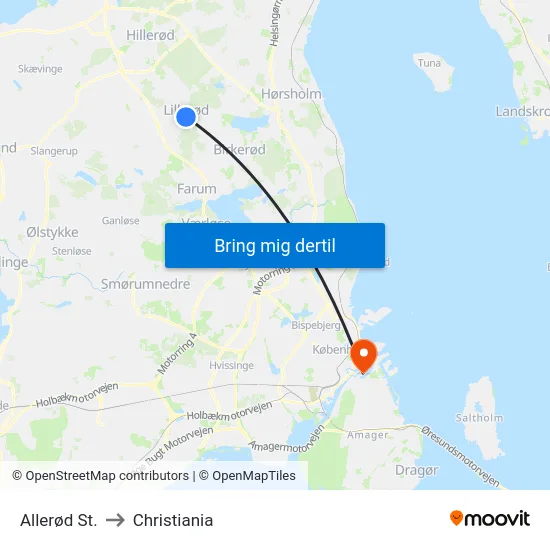 Allerød St. to Christiania map