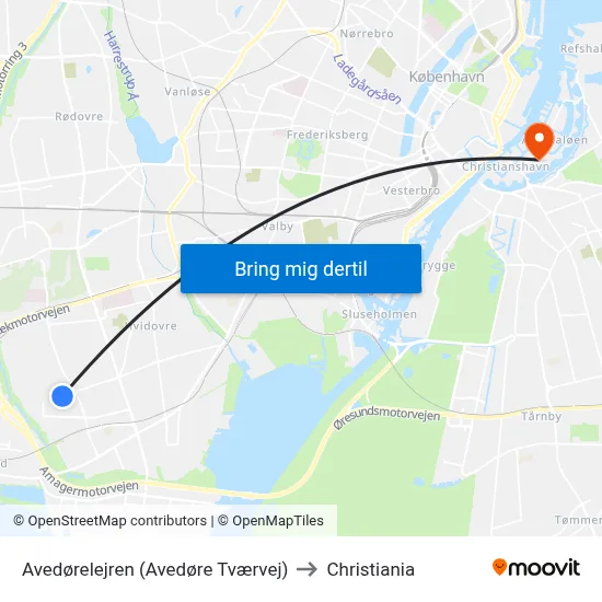 Avedørelejren (Avedøre Tværvej) to Christiania map