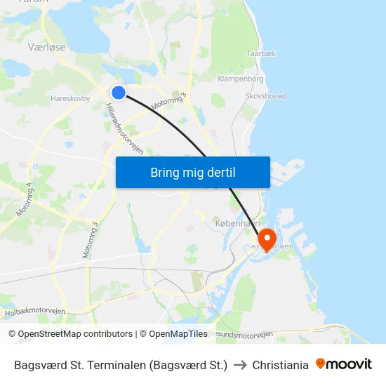 Bagsværd St. Terminalen (Bagsværd St.) to Christiania map