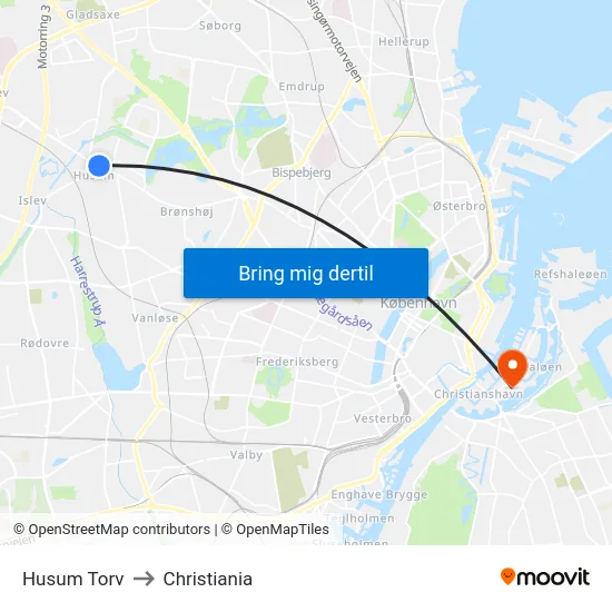 Husum Torv to Christiania map