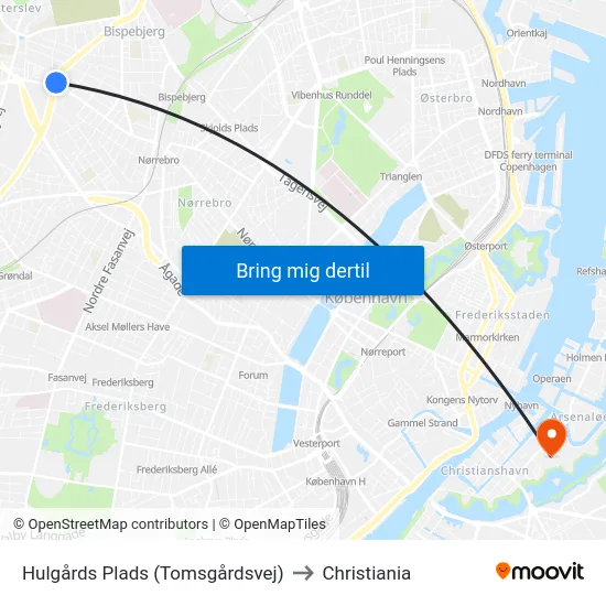 Hulgårds Plads (Tomsgårdsvej) to Christiania map