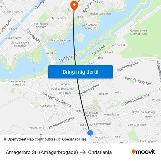 Amagerbro St. (Amagerbrogade) to Christiania map