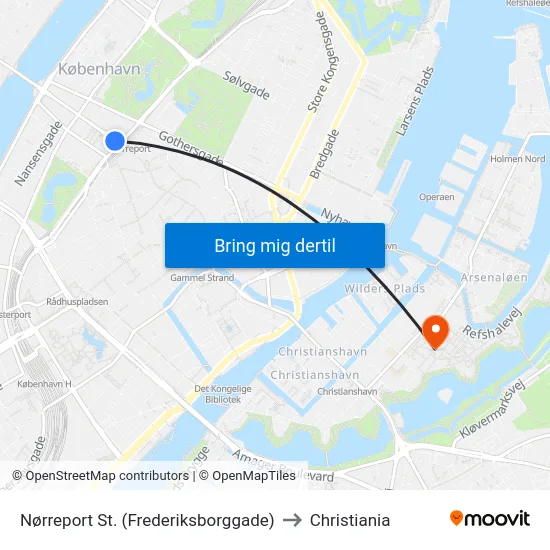 Nørreport St. (Frederiksborggade) to Christiania map
