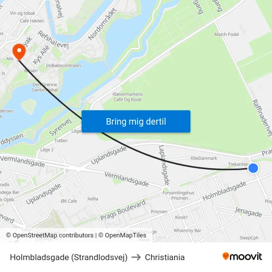 Holmbladsgade (Strandlodsvej) to Christiania map