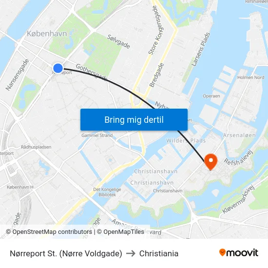 Nørreport St. (Nørre Voldgade) to Christiania map