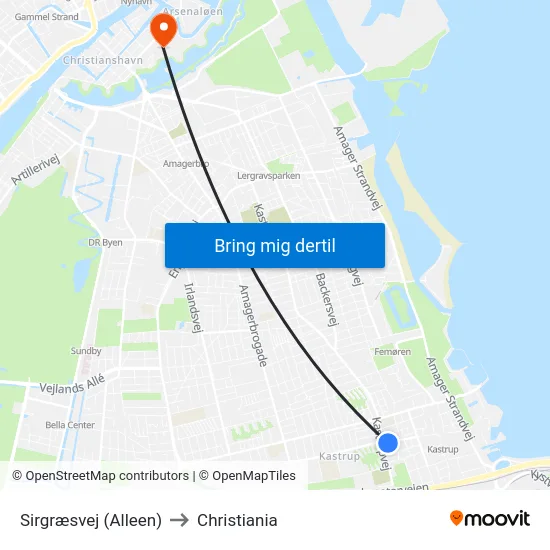Sirgræsvej (Alleen) to Christiania map