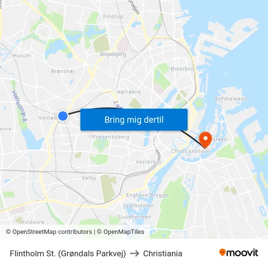 Flintholm St. (Grøndals Parkvej) to Christiania map
