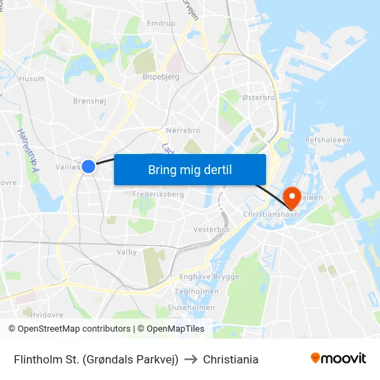 Flintholm St. (Grøndals Parkvej) to Christiania map