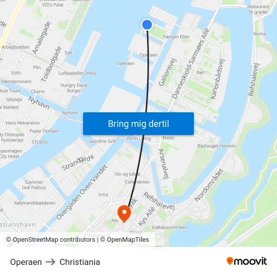 Operaen to Christiania map