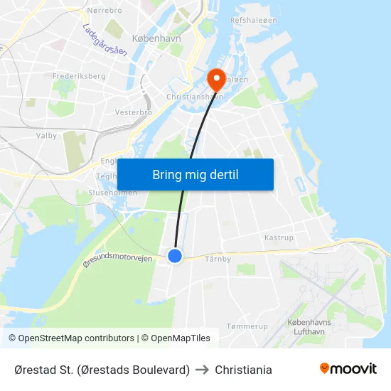 Ørestad St. (Ørestads Boulevard) to Christiania map