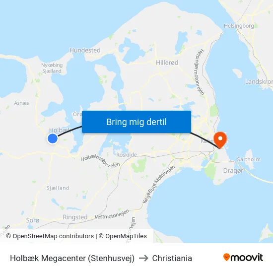 Holbæk Megacenter (Stenhusvej) to Christiania map
