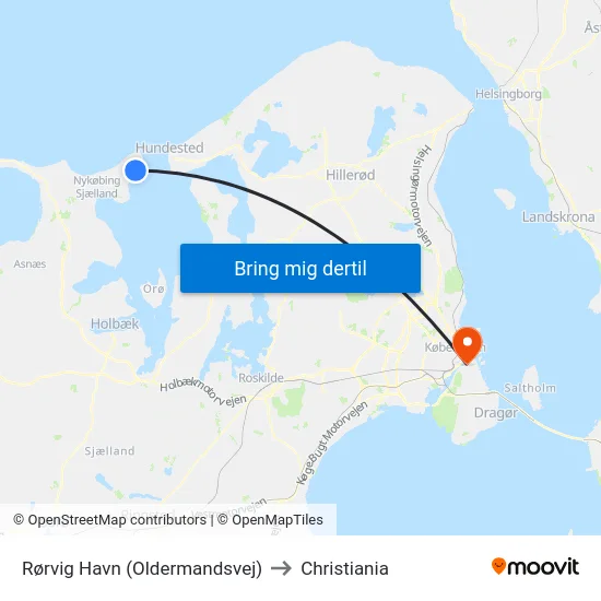 Rørvig Havn (Oldermandsvej) to Christiania map