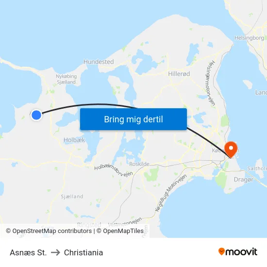 Asnæs St. to Christiania map