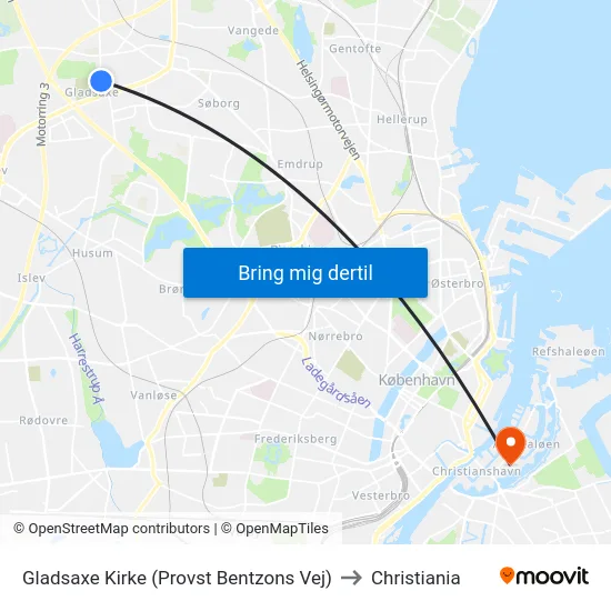 Gladsaxe Kirke (Provst Bentzons Vej) to Christiania map