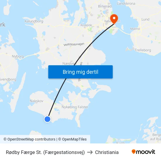 Rødby Færge St. (Færgestationsvej) to Christiania map