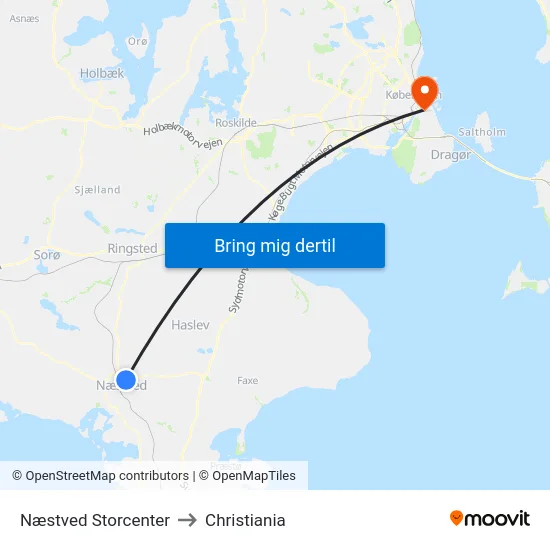 Næstved Storcenter to Christiania map
