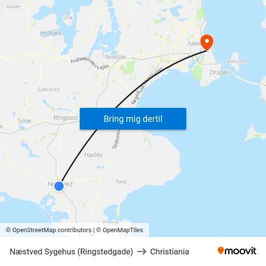 Næstved Sygehus (Ringstedgade) to Christiania map
