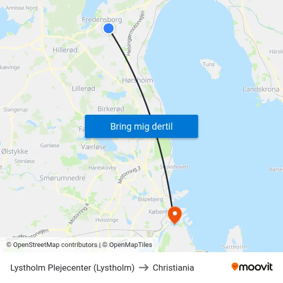 Lystholm Plejecenter (Lystholm) to Christiania map